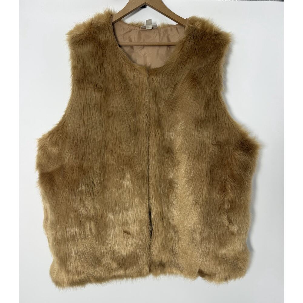 Women’s 3x Camel Faux Fur Vest Sleeveless Open Front Soft Plush Winter Coat - Picture 3 of 7